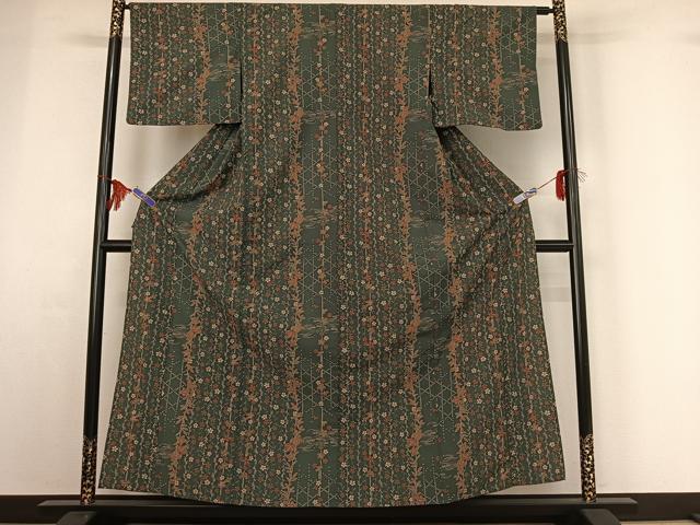 平和屋着物▽小紋 単衣 草花文 洗える着物 AABF8313jh