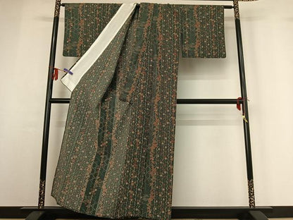 平和屋着物▽小紋 単衣 草花文 洗える着物 AABF8313jh