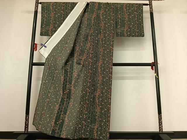 平和屋着物▽小紋 単衣 草花文 洗える着物 AABF8313jh