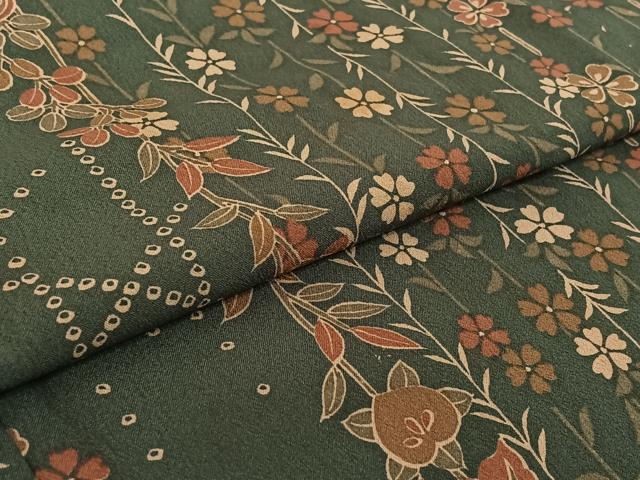 平和屋着物▽小紋 単衣 草花文 洗える着物 AABF8313jh