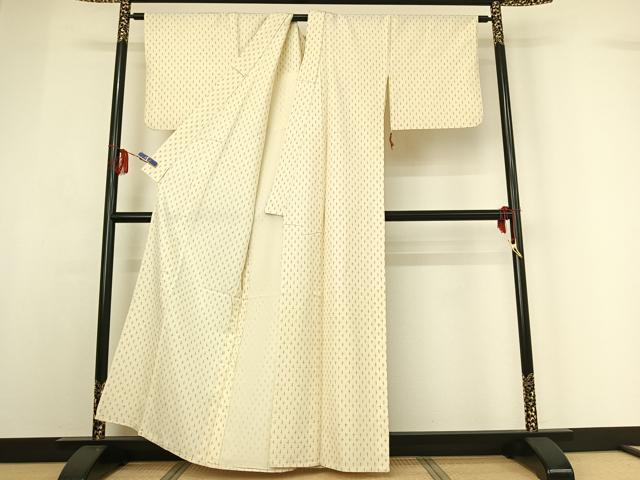 平和屋着物▽上質な紬　単衣　十字絣　正絹　逸品　AABF8314jh