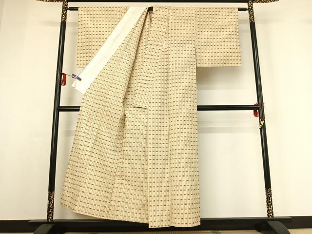平和屋着物▽上質な紬　単衣　縞　正絹　逸品　AABF8315jh