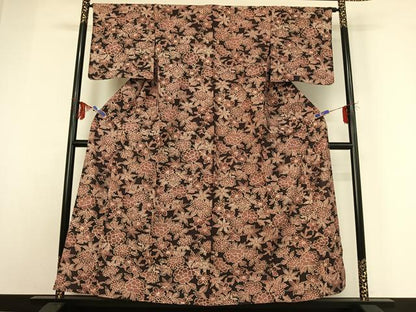 平和屋着物▽上質な小紋 単衣 草花文 暈し染め 正絹 逸品 AABF8316jh