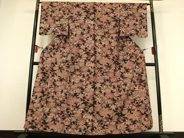 平和屋着物▽上質な小紋 単衣 草花文 暈し染め 正絹 逸品 AABF8316jh