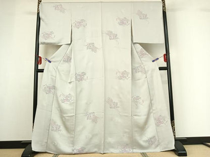 平和屋着物▽上質な小紋 単衣 御所車花文 正絹 逸品 AABF8317jh