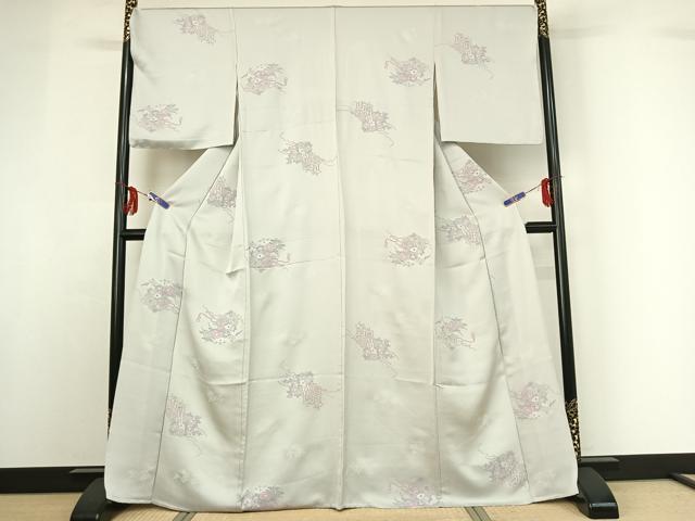 平和屋着物▽上質な小紋 単衣 御所車花文 正絹 逸品 AABF8317jh