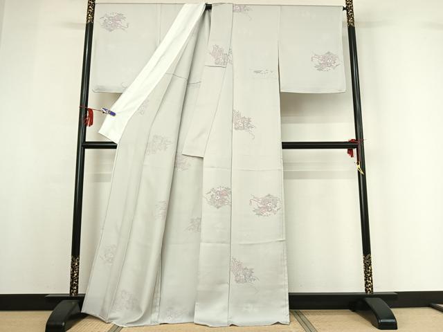 平和屋着物▽上質な小紋 単衣 御所車花文 正絹 逸品 AABF8317jh