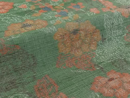 平和屋着物▽上質な紬 単衣 草花文 正絹 逸品 AABF8320jh