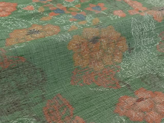 平和屋着物▽上質な紬 単衣 草花文 正絹 逸品 AABF8320jh