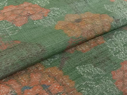 平和屋着物▽上質な紬 単衣 草花文 正絹 逸品 AABF8320jh