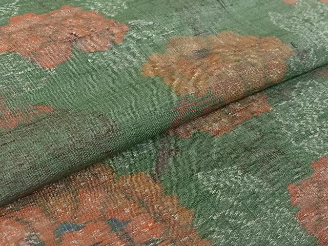 平和屋着物▽上質な紬 単衣 草花文 正絹 逸品 AABF8320jh