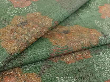 平和屋着物▽上質な紬 単衣 草花文 正絹 逸品 AABF8320jh