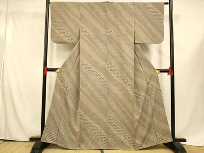 平和屋着物■上質な小紋 斜縞青海波文 正絹 逸品 AABF8323fw