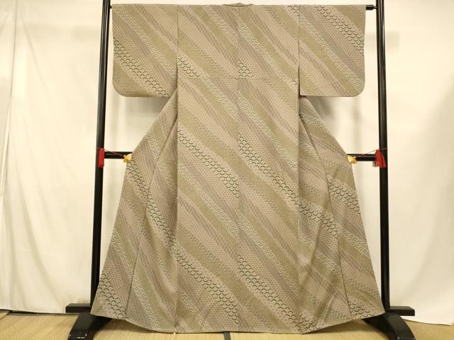 平和屋着物■上質な小紋 斜縞青海波文 正絹 逸品 AABF8323fw