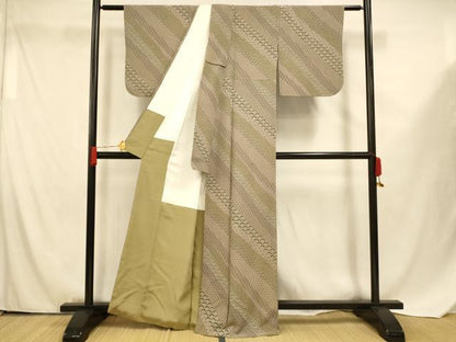 平和屋着物■上質な小紋 斜縞青海波文 正絹 逸品 AABF8323fw