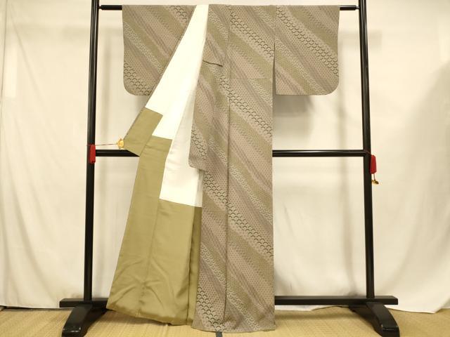 平和屋着物■上質な小紋 斜縞青海波文 正絹 逸品 AABF8323fw