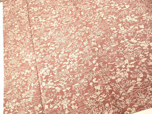 平和屋着物■上質な小紋 人物風景文 鬼しぼ縮緬 正絹 逸品 AABF8340fw