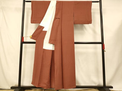 平和屋着物■上質な色無地 作家物 草木あしび染め 雀茶色 正絹 逸品 AABF8341fw
