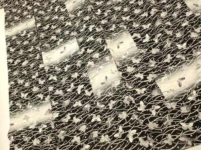 平和屋着物■上質な小紋 芝舞蝶文 暈し染め 黒地 高島屋扱い 正絹 逸品 AABF8380fw