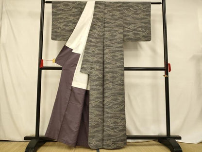 平和屋着物■上質な紬 幾何学文様 正絹 逸品 AABF8382fw
