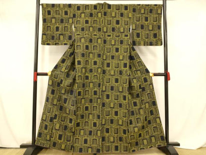 平和屋着物■上質な紬　格子　黒地　正絹　逸品　AABF8388fw