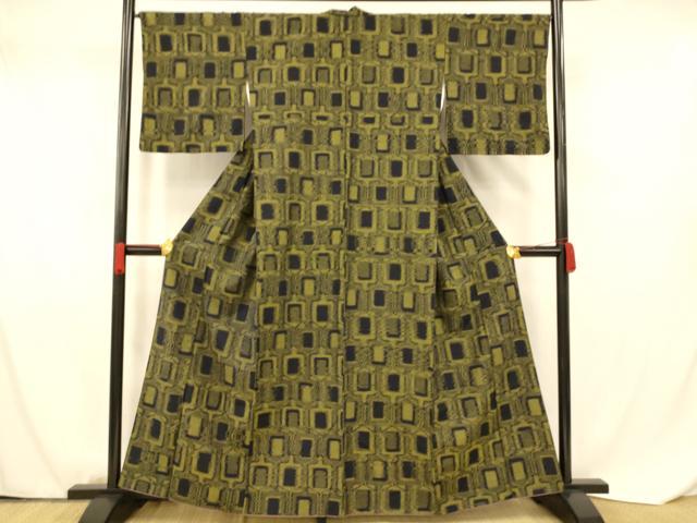 平和屋着物■上質な紬　格子　黒地　正絹　逸品　AABF8388fw