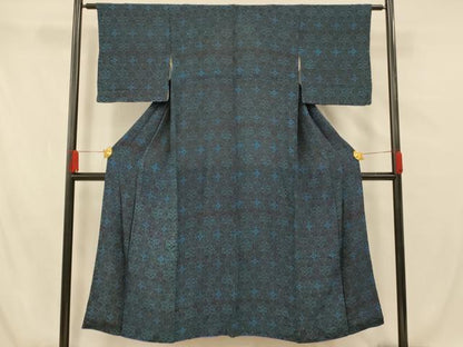 平和屋着物■上質な小紋 亀甲花文 黒地 正絹 逸品 AABF8391fw
