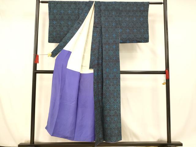 平和屋着物■上質な小紋 亀甲花文 黒地 正絹 逸品 AABF8391fw