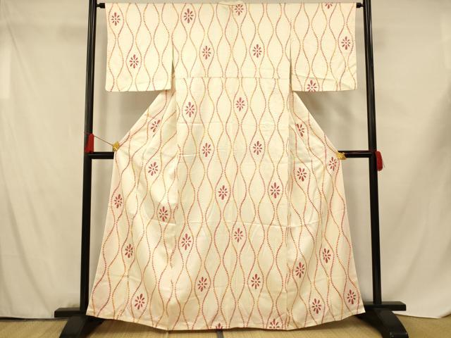 平和屋着物■上質な小紋 絞り 立涌花文 正絹 逸品 AABF8395fw