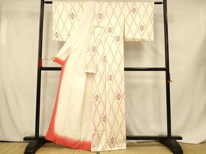 平和屋着物■上質な小紋 絞り 立涌花文 正絹 逸品 AABF8395fw