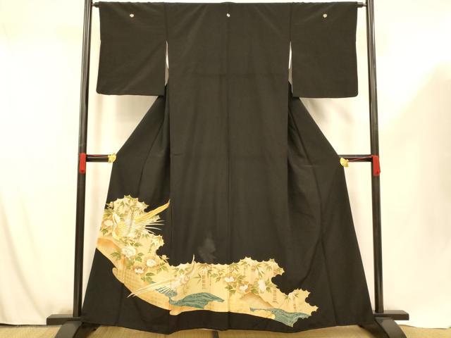 平和屋着物■豪華黒留袖 刺繍 吉祥花鳥文 金銀糸 金彩 正絹 逸品 AABF8432fw