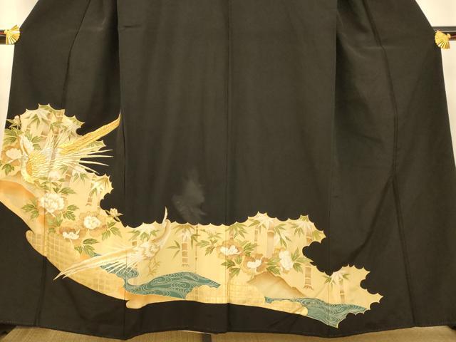 平和屋着物■豪華黒留袖 刺繍 吉祥花鳥文 金銀糸 金彩 正絹 逸品 AABF8432fw