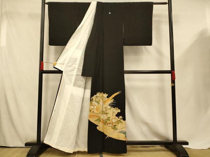 平和屋着物■豪華黒留袖 刺繍 吉祥花鳥文 金銀糸 金彩 正絹 逸品 AABF8432fw