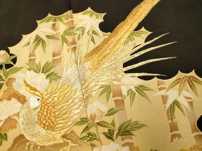 平和屋着物■豪華黒留袖 刺繍 吉祥花鳥文 金銀糸 金彩 正絹 逸品 AABF8432fw