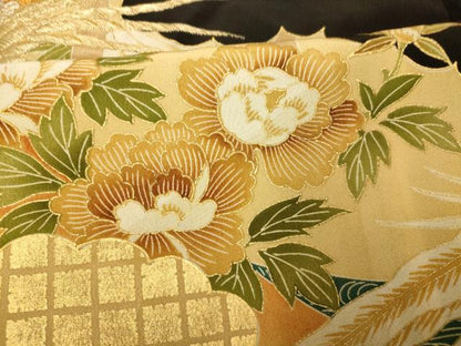 平和屋着物■豪華黒留袖 刺繍 吉祥花鳥文 金銀糸 金彩 正絹 逸品 AABF8432fw