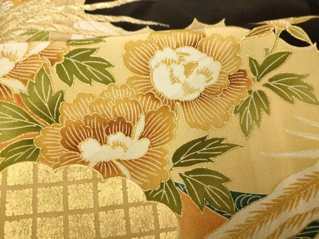平和屋着物■豪華黒留袖 刺繍 吉祥花鳥文 金銀糸 金彩 正絹 逸品 AABF8432fw