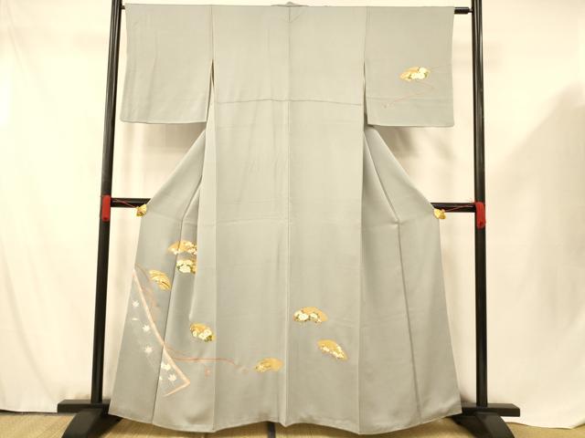 平和屋着物■訪問着　駒刺繍　地紙草花文　金銀彩　正絹　逸品　AABF8441fw
