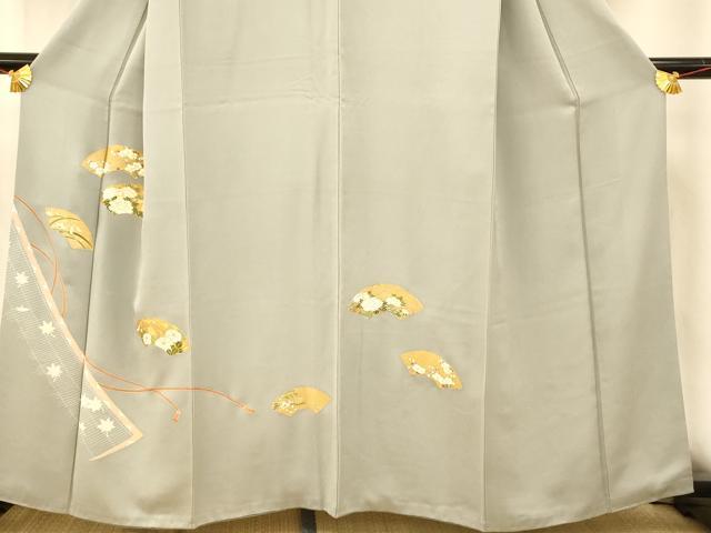 平和屋着物■訪問着　駒刺繍　地紙草花文　金銀彩　正絹　逸品　AABF8441fw