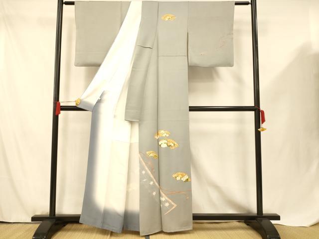 平和屋着物■訪問着　駒刺繍　地紙草花文　金銀彩　正絹　逸品　AABF8441fw