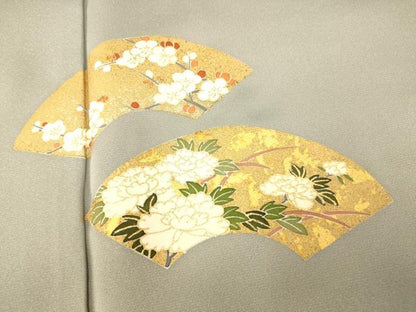 平和屋着物■訪問着　駒刺繍　地紙草花文　金銀彩　正絹　逸品　AABF8441fw