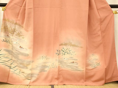 平和屋着物■訪問着　手描き　鴛鴦光琳水文　暈し染め　金銀彩　正絹　逸品　AABF8444fw