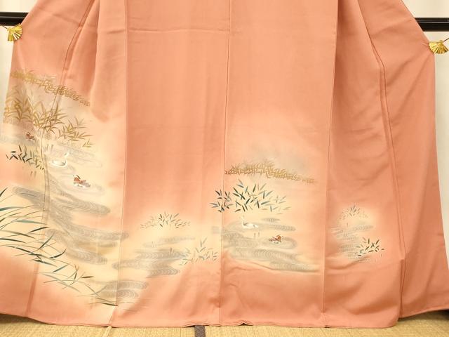 平和屋着物■訪問着　手描き　鴛鴦光琳水文　暈し染め　金銀彩　正絹　逸品　AABF8444fw