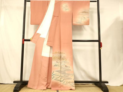 平和屋着物■訪問着　手描き　鴛鴦光琳水文　暈し染め　金銀彩　正絹　逸品　AABF8444fw