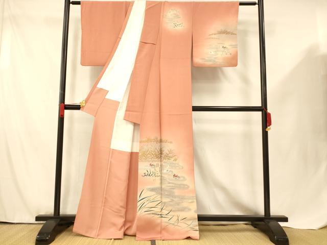 平和屋着物■訪問着　手描き　鴛鴦光琳水文　暈し染め　金銀彩　正絹　逸品　AABF8444fw