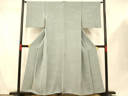 平和屋着物■上質な色無地　枝花扇子地紋　秘色色　正絹　逸品　AABF8445fw