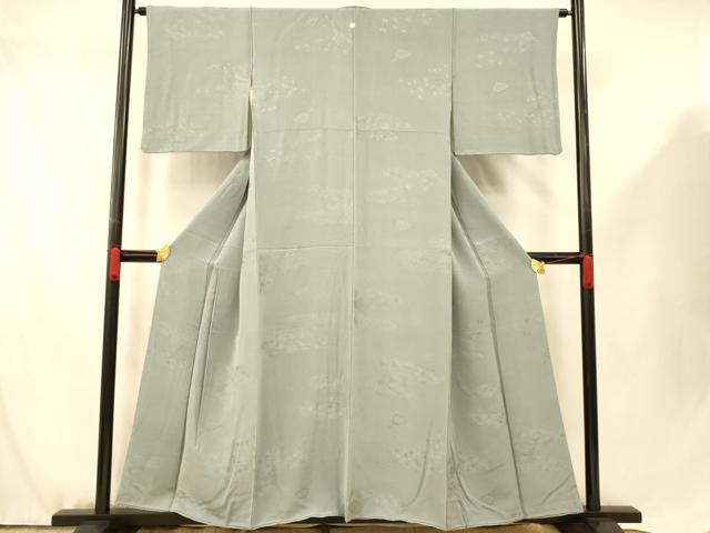 平和屋着物■上質な色無地　枝花扇子地紋　秘色色　正絹　逸品　AABF8445fw