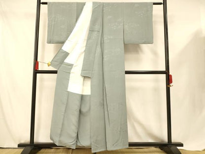 平和屋着物■上質な色無地　枝花扇子地紋　秘色色　正絹　逸品　AABF8445fw