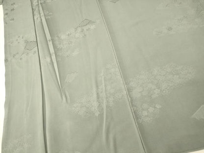 平和屋着物■上質な色無地　枝花扇子地紋　秘色色　正絹　逸品　AABF8445fw