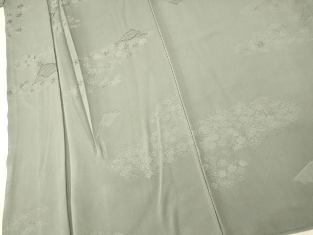平和屋着物■上質な色無地　枝花扇子地紋　秘色色　正絹　逸品　AABF8445fw