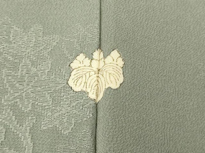 平和屋着物■上質な色無地　枝花扇子地紋　秘色色　正絹　逸品　AABF8445fw